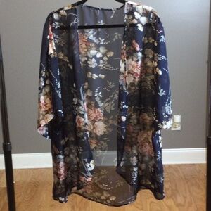 M Floral Sheer Navy Boho Kimono Jacket